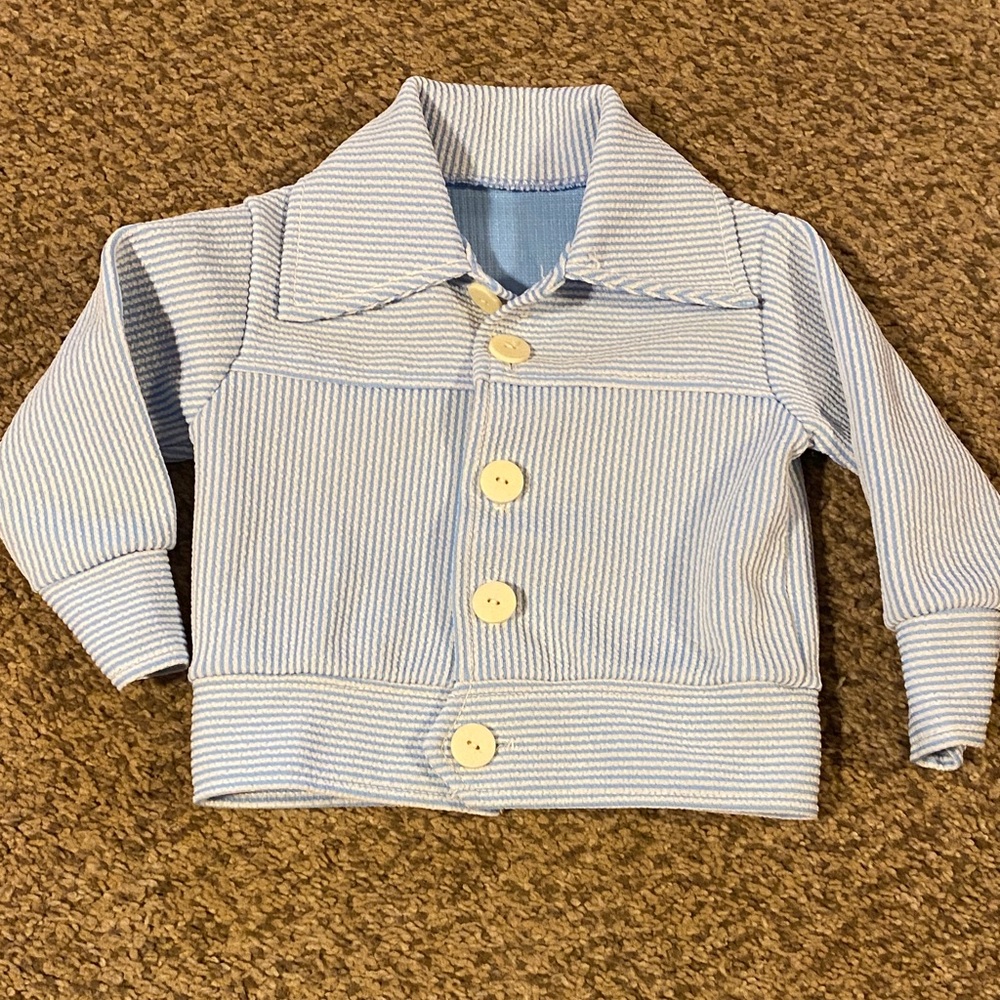 Vintage Toddler Seersucker Jacket Size 2 Blue White Button Front Classic